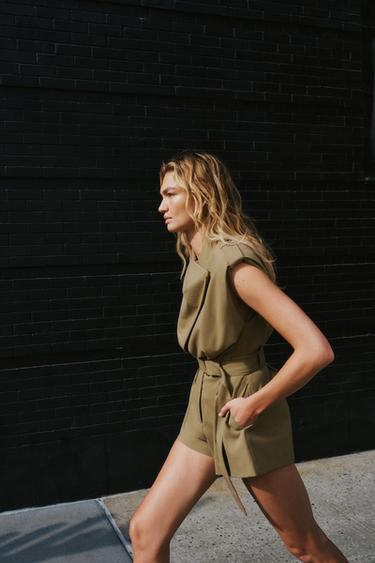 SHOULDER PAD PLAYSUIT WITH BELT - Light khaki by Zara - Image 2