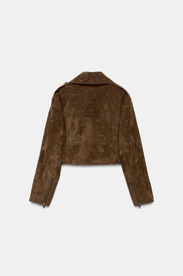 KURZJACKE AUS 100 % WILDLEDER MIT GÜRTEL - Tabakbraun von Zara