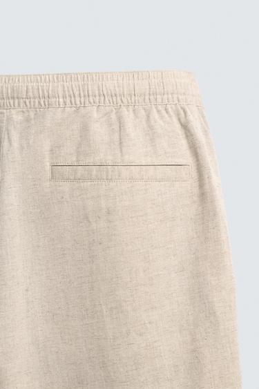 RELAXED FIT COTTON-LINEN TROUSERS - Light beige by Zara - Image 8