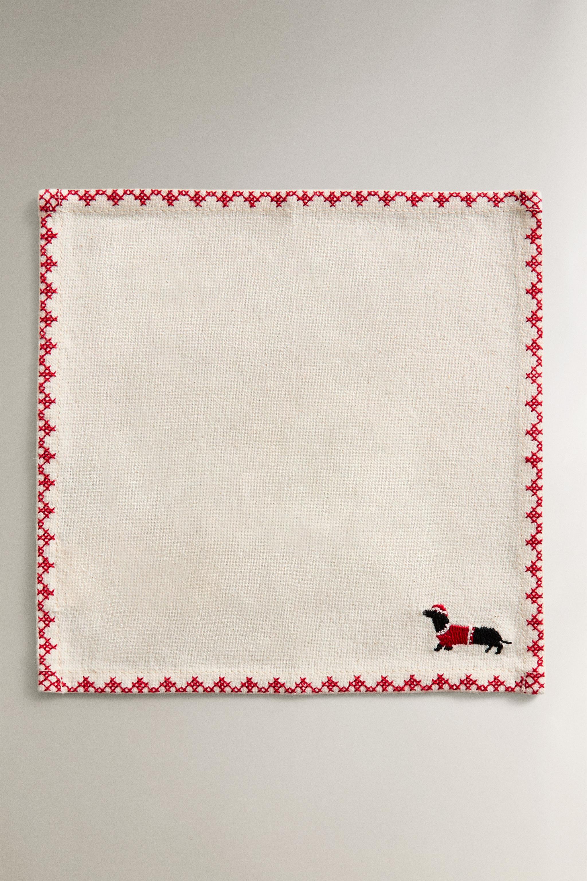 SET OF EMBROIDERED COTTON CHRISTMAS NAPKINS (SET OF 4)