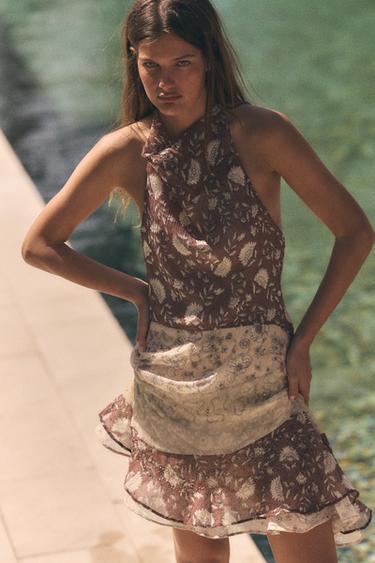 BEADED PRINT HALTER DRESS - only one by Zara