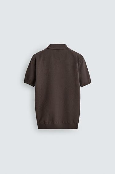 REGULAR FIT TEXTURED KNIT POLO SHIRT - Brown by Zara - Image 6