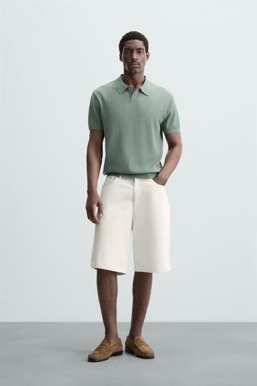 RIB KNIT POLO SHIRT - Blue green by Zara - Image 0