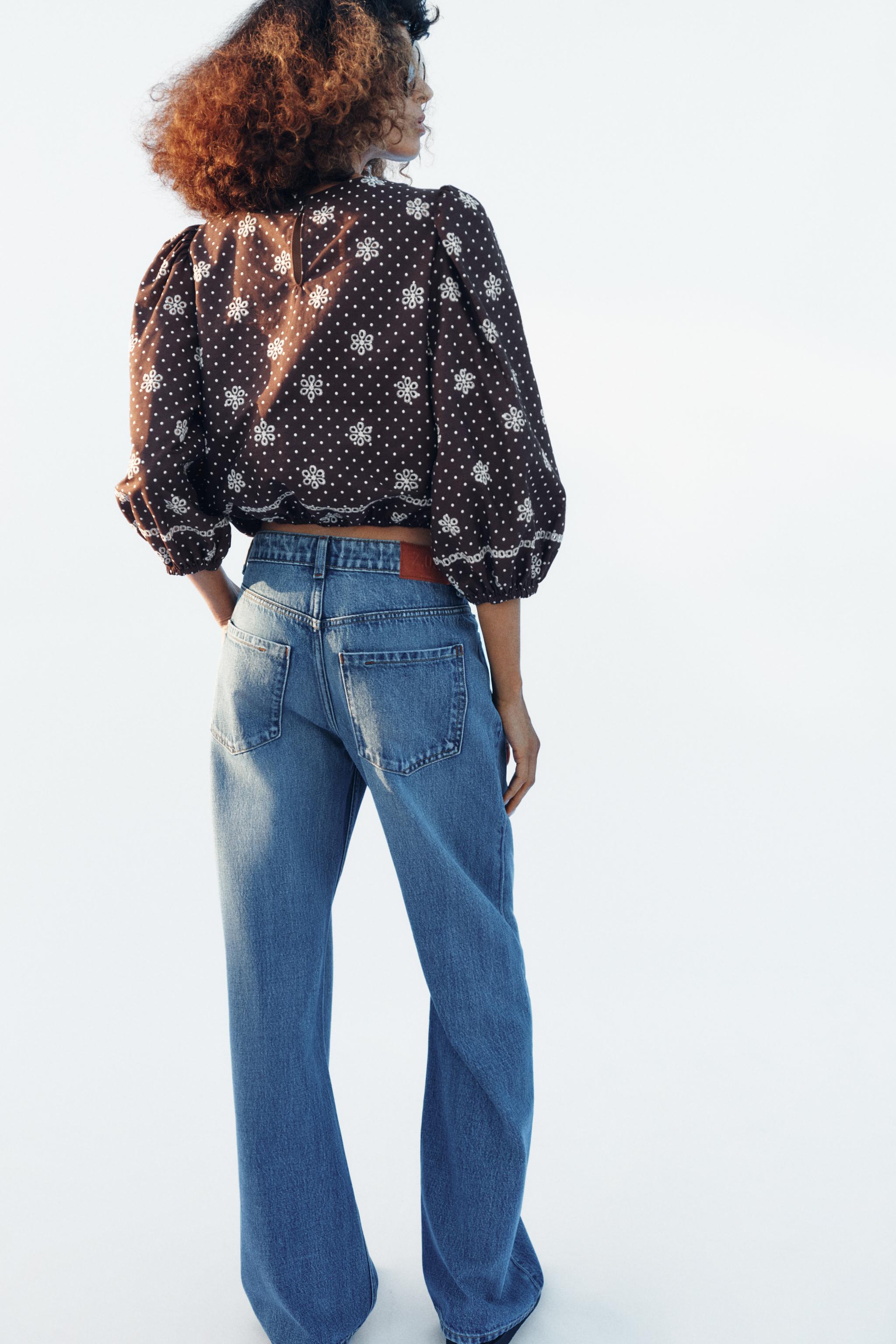EMBROIDERED PERFORATED POLKA DOT BLOUSE
