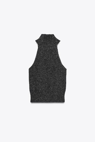 TOP À ENCOLURE AMÉRICAINE AVEC LAINE - Gris anthracite de Zara - Image 7