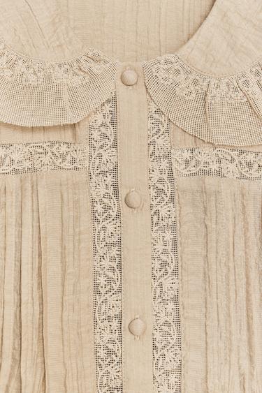 EMBROIDERED PETER PAN COLLAR SHIRT - Beige by Zara - Image 6