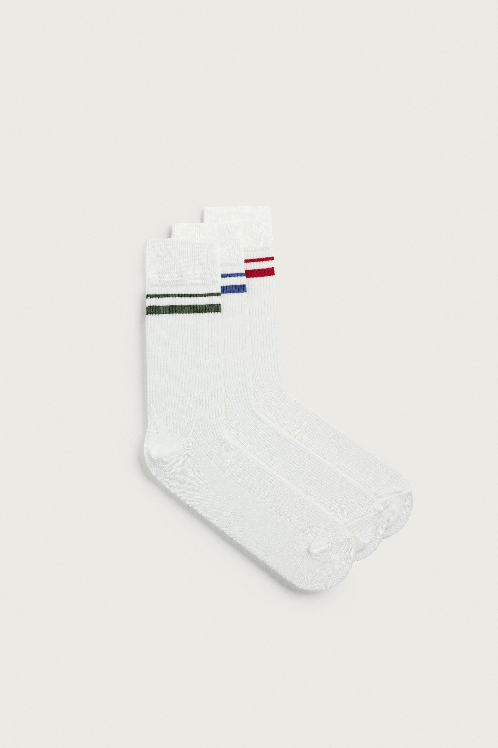 THREE-PACK STRIPED SOCKS — White