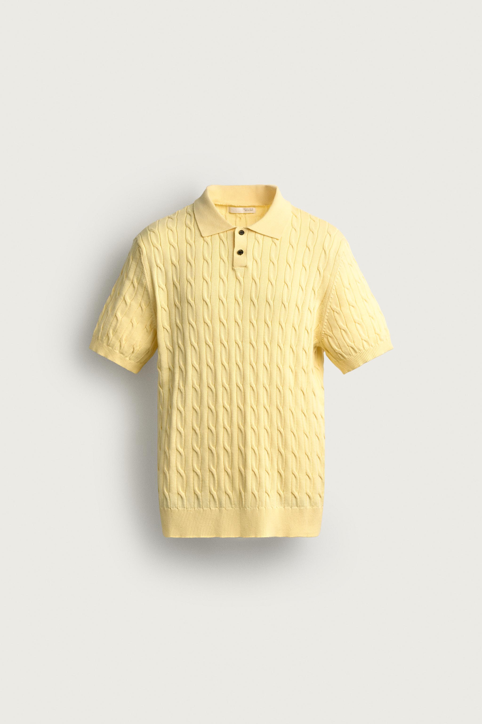CABLE-KNIT POLO SHIRT — Yellow