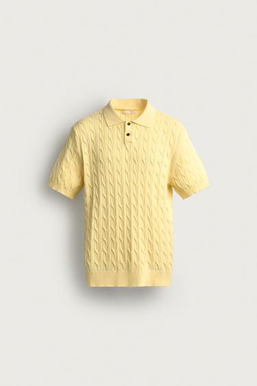 Zara CABLE KNIT POLO SHIRT - Yellow