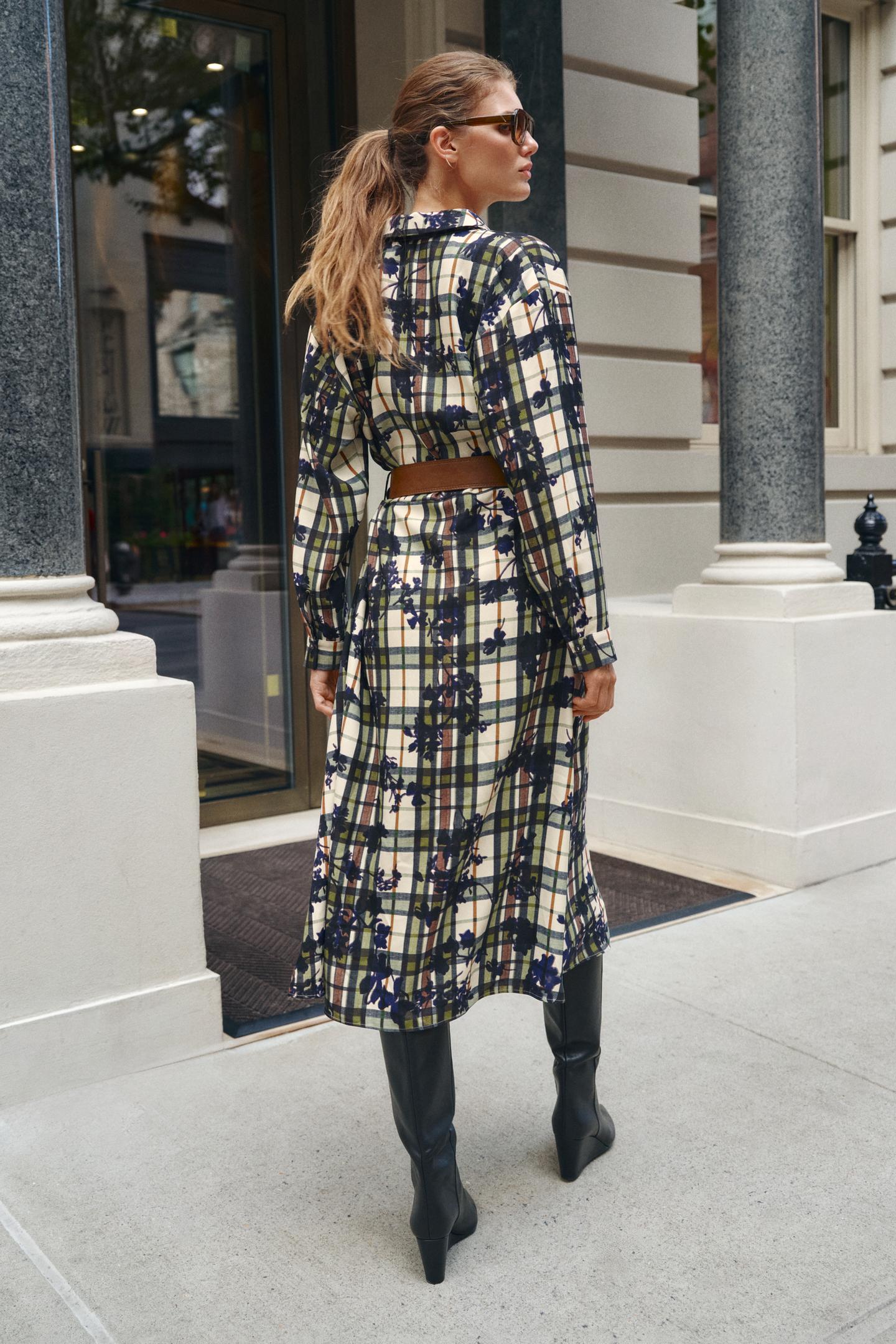 Женское платье Zara Printed MIDI Shirt Dress with Belt, цвет: Разноцветный — фото 5