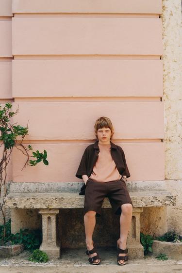 TEXTURED SHIRT AND BERMUDA SHORTS SET - Brown by Zara