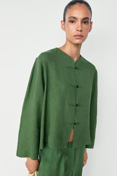 Surchemise fluide à boutons esprit total look - Vert / Bleu de Zara