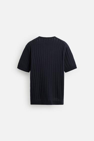 BUTTON-NECK KNIT T-SHIRT - Navy blue by Zara - Image 7