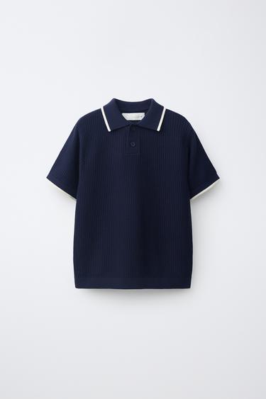 POLOSHIRT AUS RIPPENSTRICK MIT KONTRASTPASPELN - Dunkles Marineblau von Zara