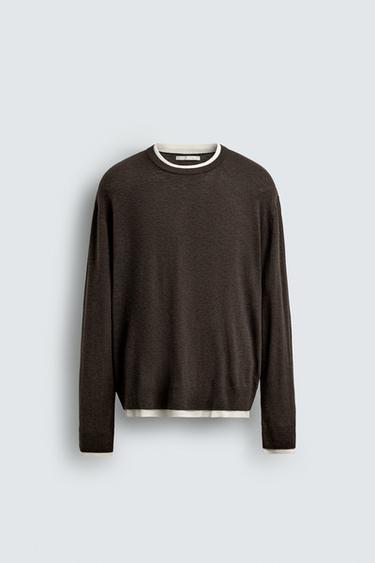 JUMPER WITH CONTRAST TRIMS - Brown by Zara