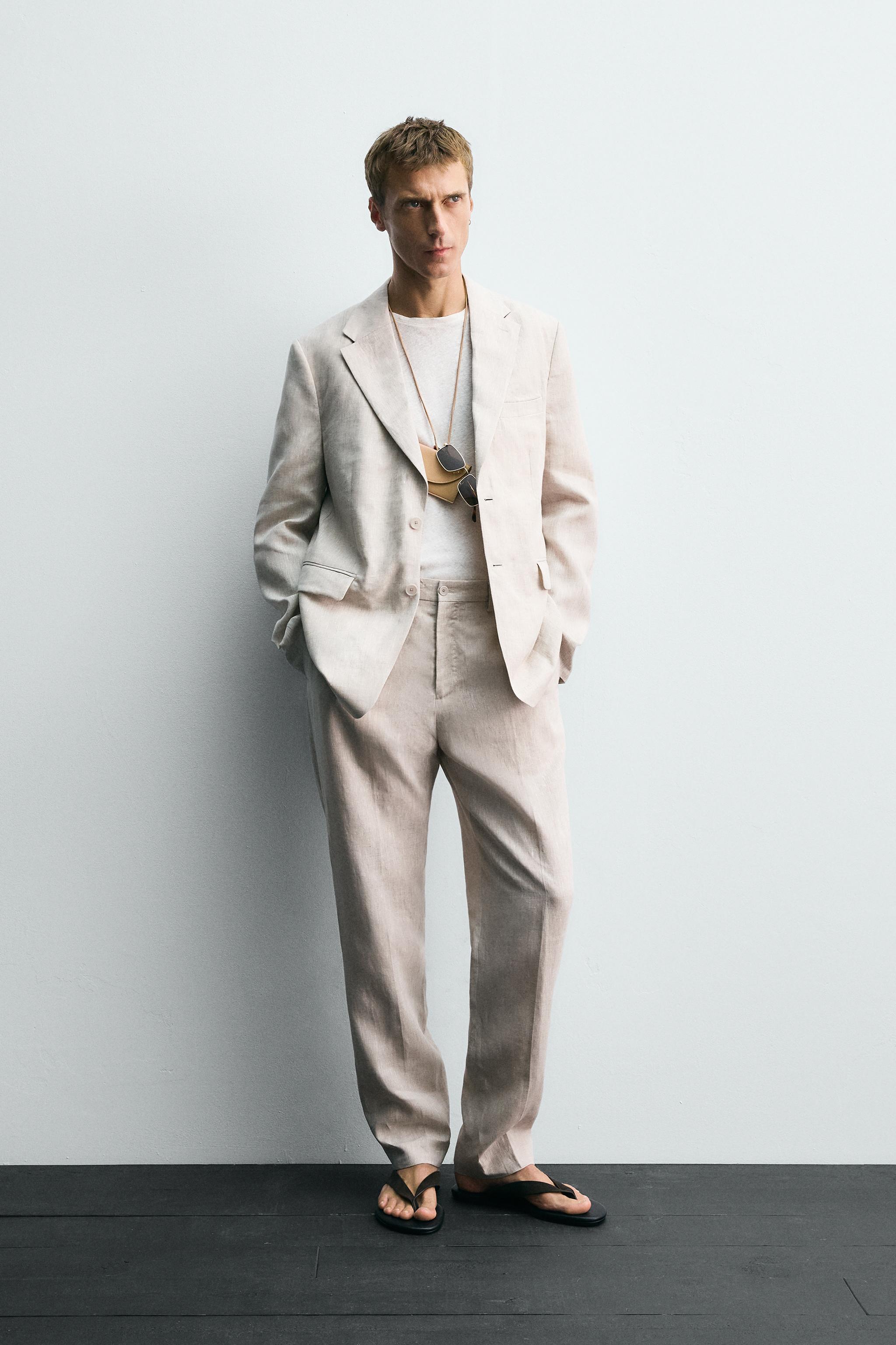 【美品】ZARA ザラ ノーカラー セットアップ パンツスーツ ライトベージュ 美品】ZARA ザラ ノーカラー セットアップ パンツスーツ ライト