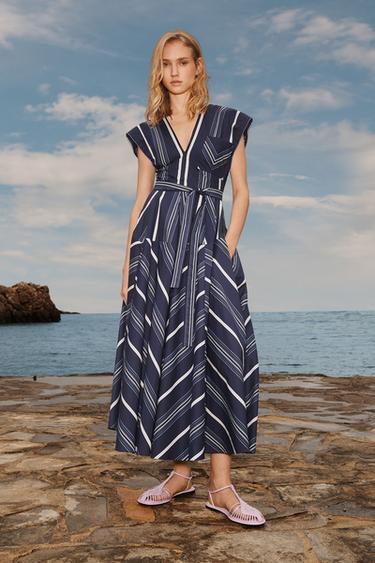 LIMITED EDITION STRIPED GODET DRESS - Navy blue by Zara