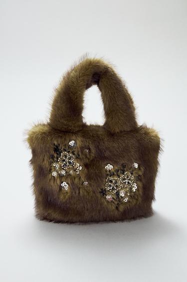 BORSA IN PELLICCIA SINTETICA CON STRASS - Verde di Zara