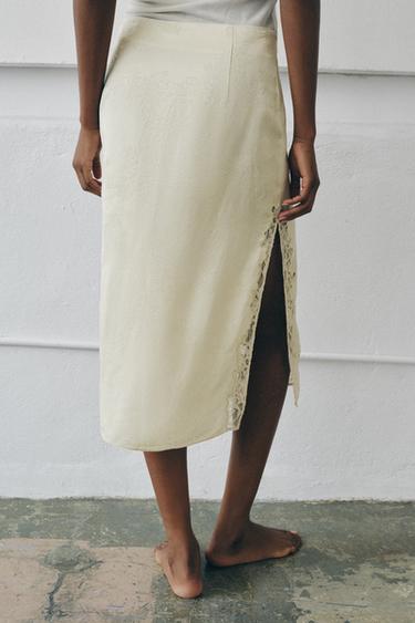 LACE JACQUARD MIDI SKIRT — Ecru 2