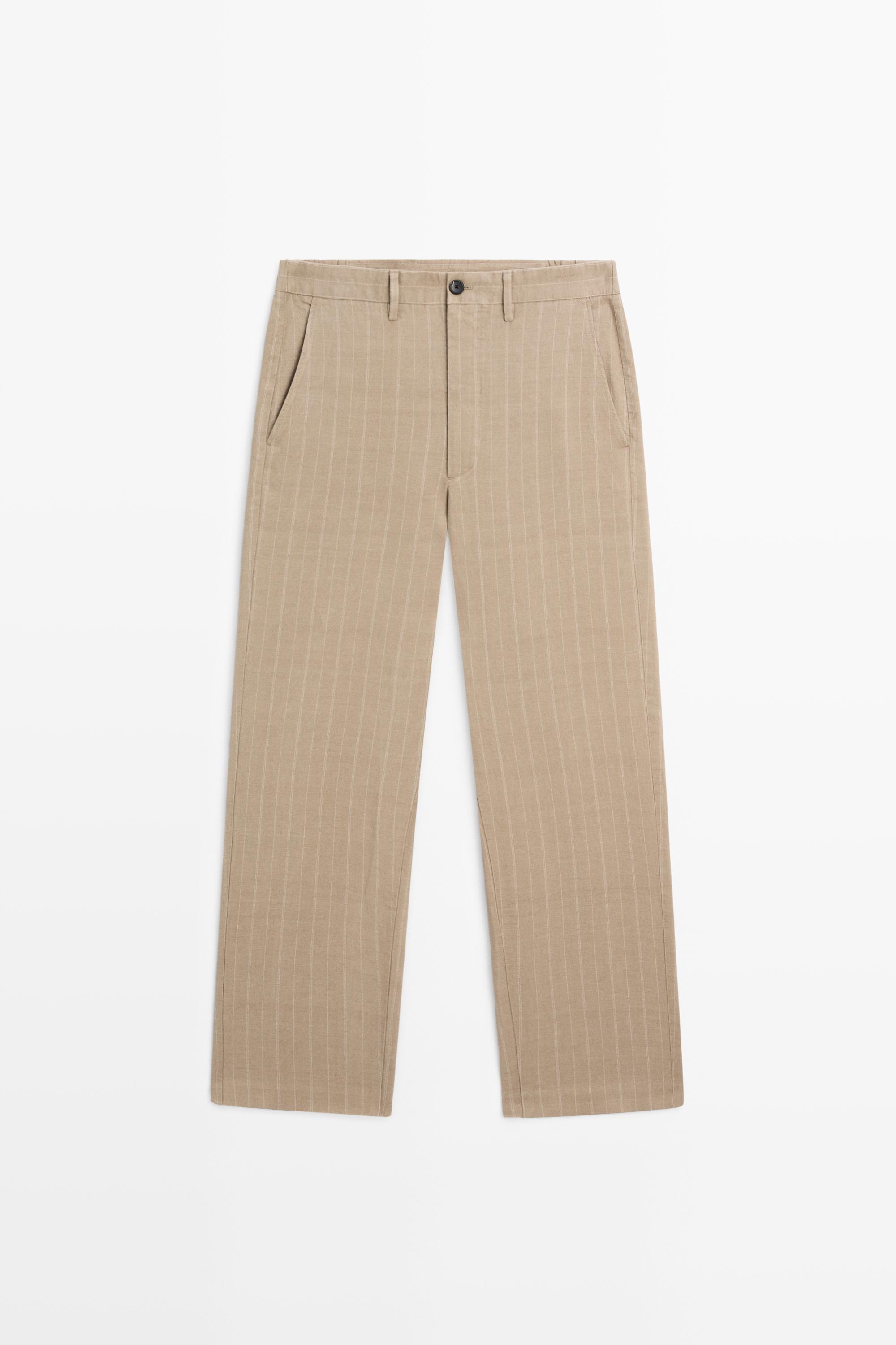 100% linen striped pants — Beige