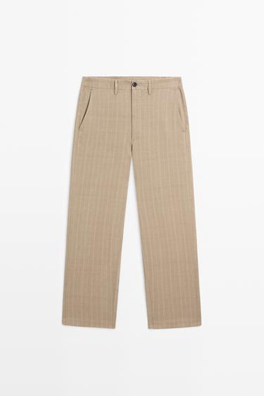 Zara 100% linen striped pants - Beige