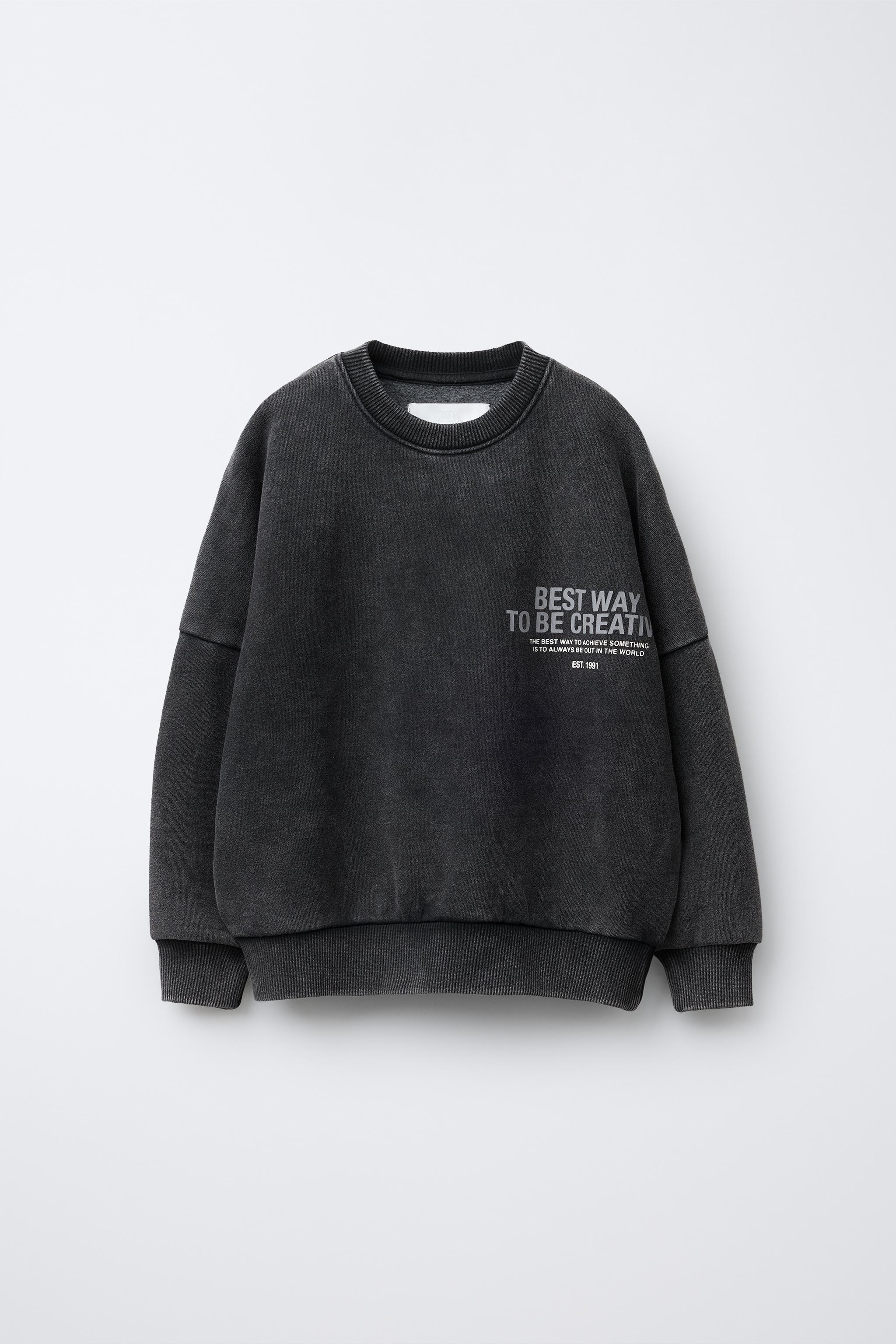ウォッシュ加工テキスト入りスウェットシャツ - ブラック | ZARA