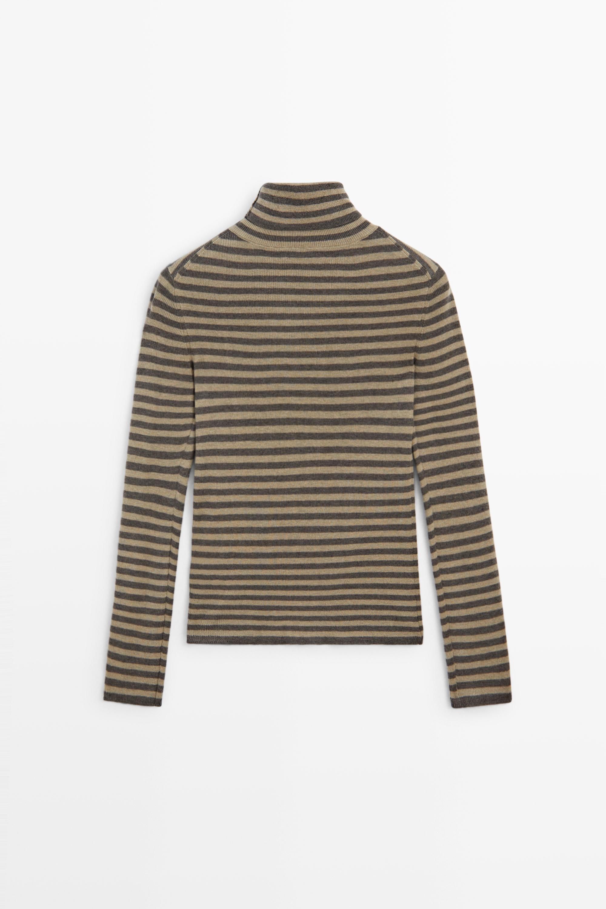 Striped turtleneck knit sweater