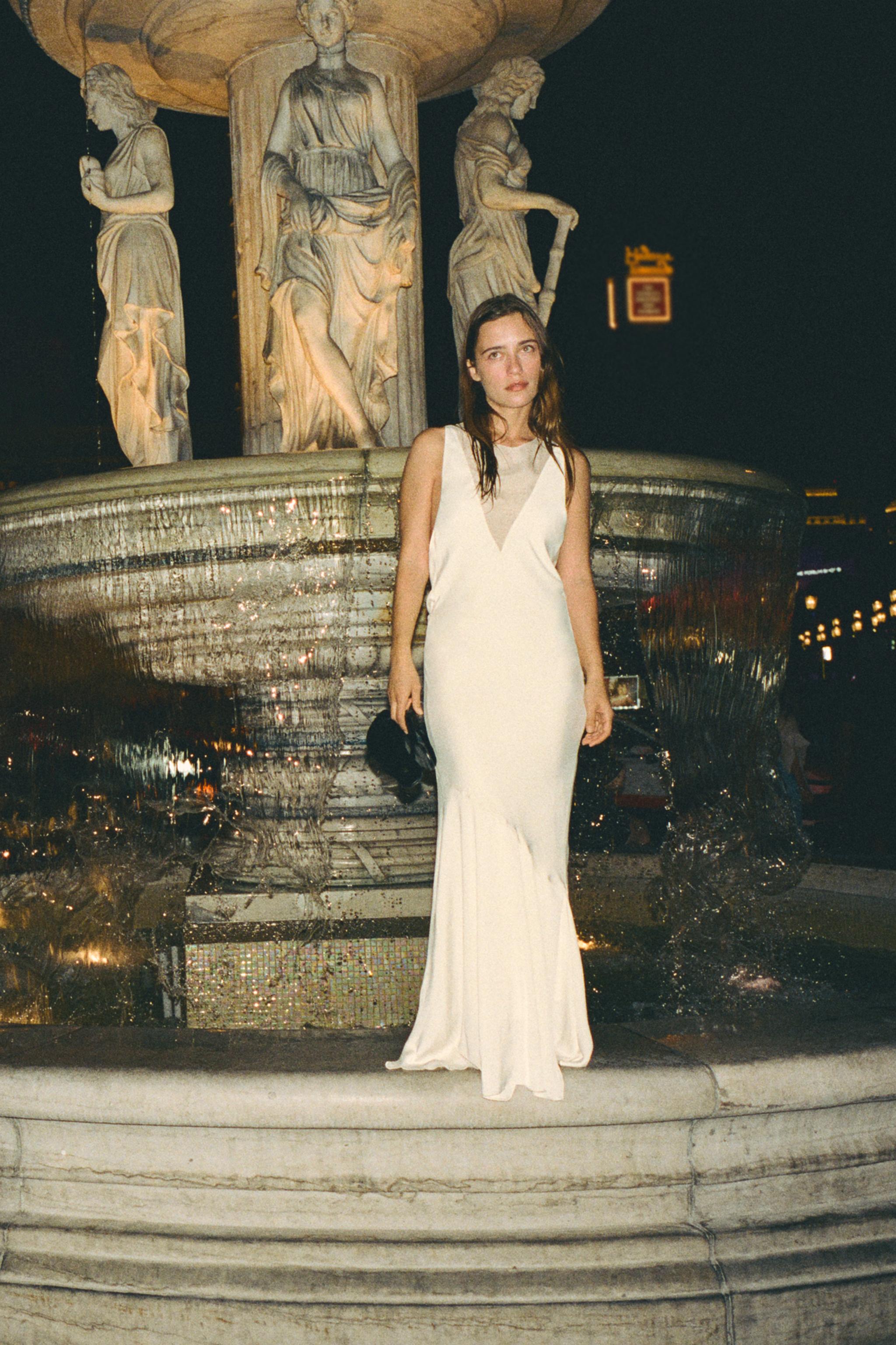 COMBINATION SATIN EFFECT LONG DRESS