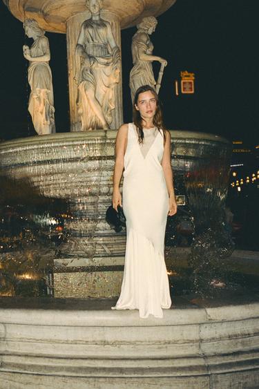 LONG COMBINED SATIN DRESS - Light ecru by Zara - Image 1