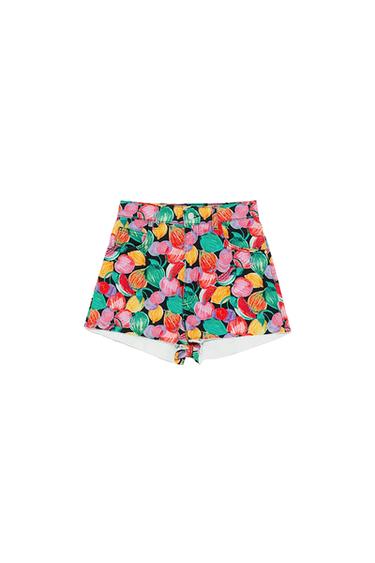 HI-RISE PRINTED DENIM SHORTS