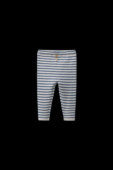 Zara STRIPED RIBBED LEGGINGS - Mid-blue - Image 0