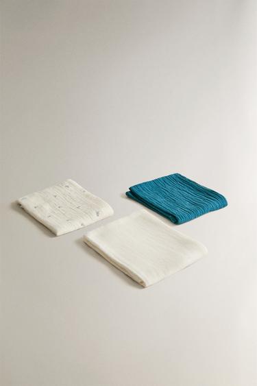 FLORAL BABY MUSLIN CLOTHS (PACK OF 3) - Ecru by Zara - Image 1