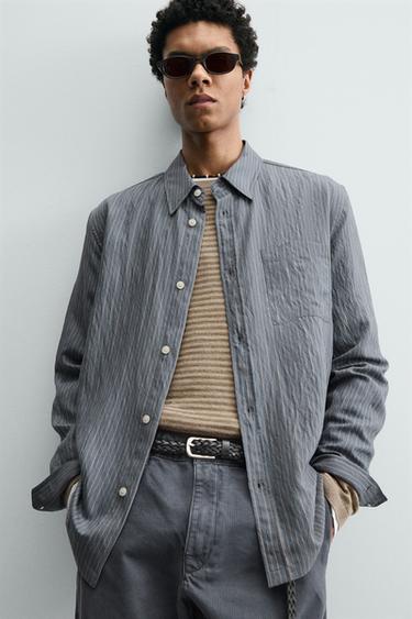 CHEMISE FLUIDE À RAYURES - Bleu délavé de Zara - Image 5