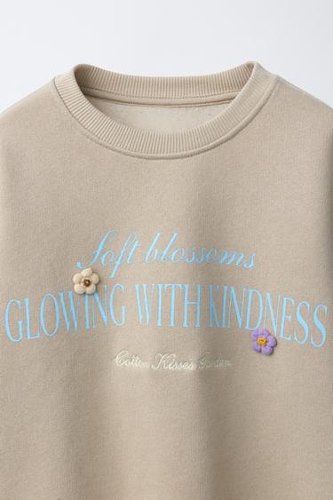 SWEATSHIRT WITH SLOGAN AND FLOWERS - camel by Zara - Image 2