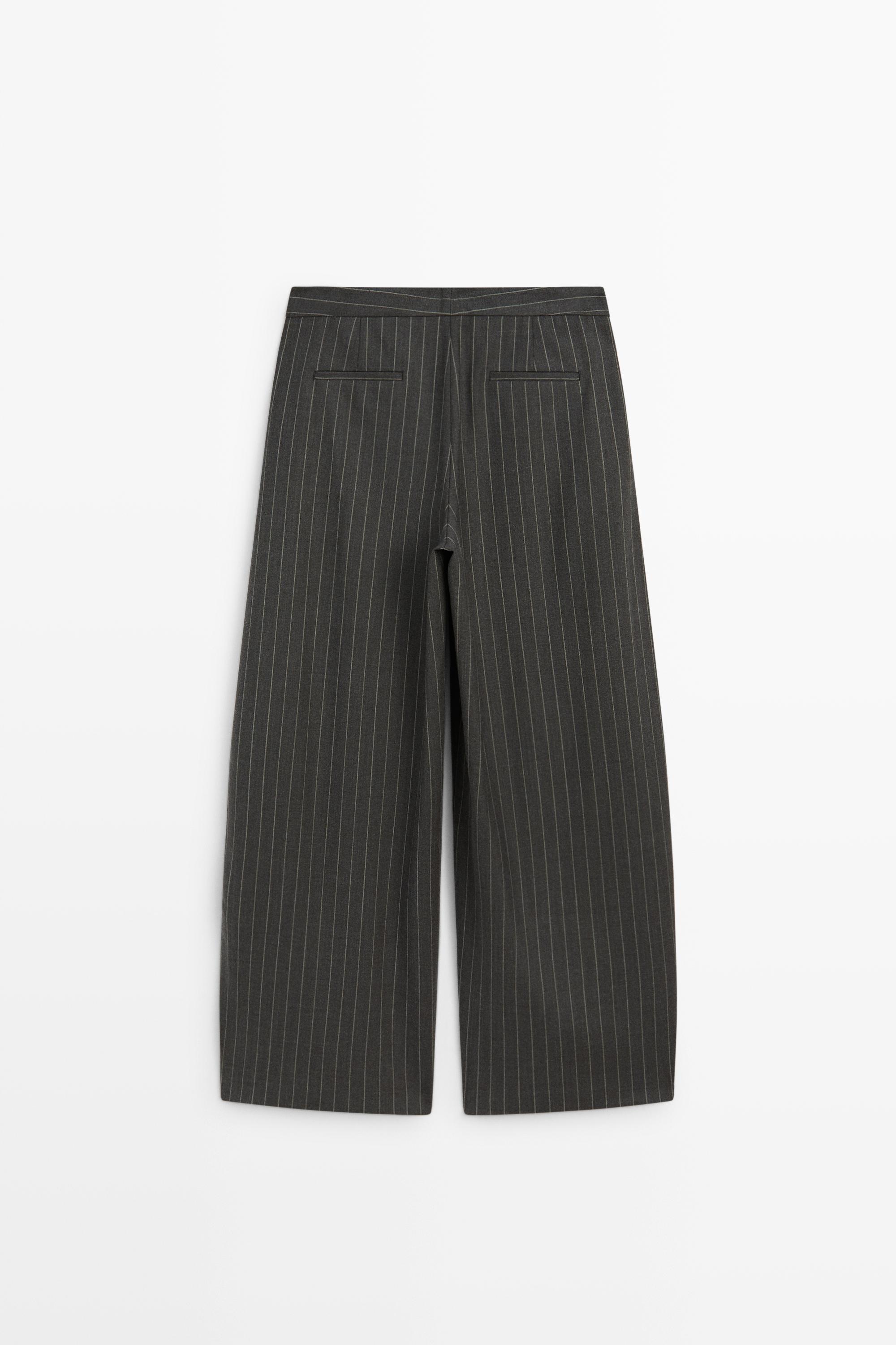 Wool blend striped wide-leg pants