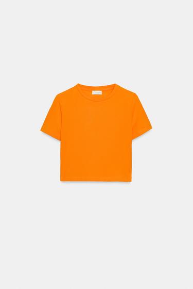 CROPPED T-SHIRT MET KORTE MOUWEN - Oranje van Zara