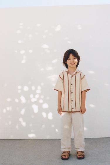 CAMISA POLO PUNTO RAYAS - Crudo medio de Zara
