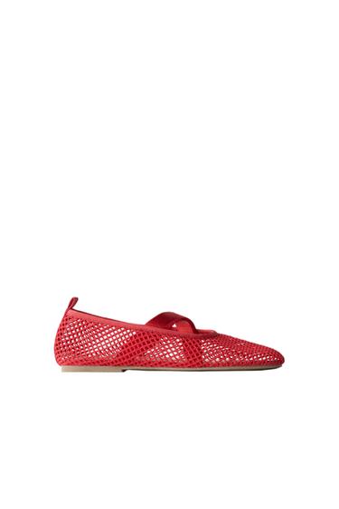 MESH BALLET FLATS - Red by Zara