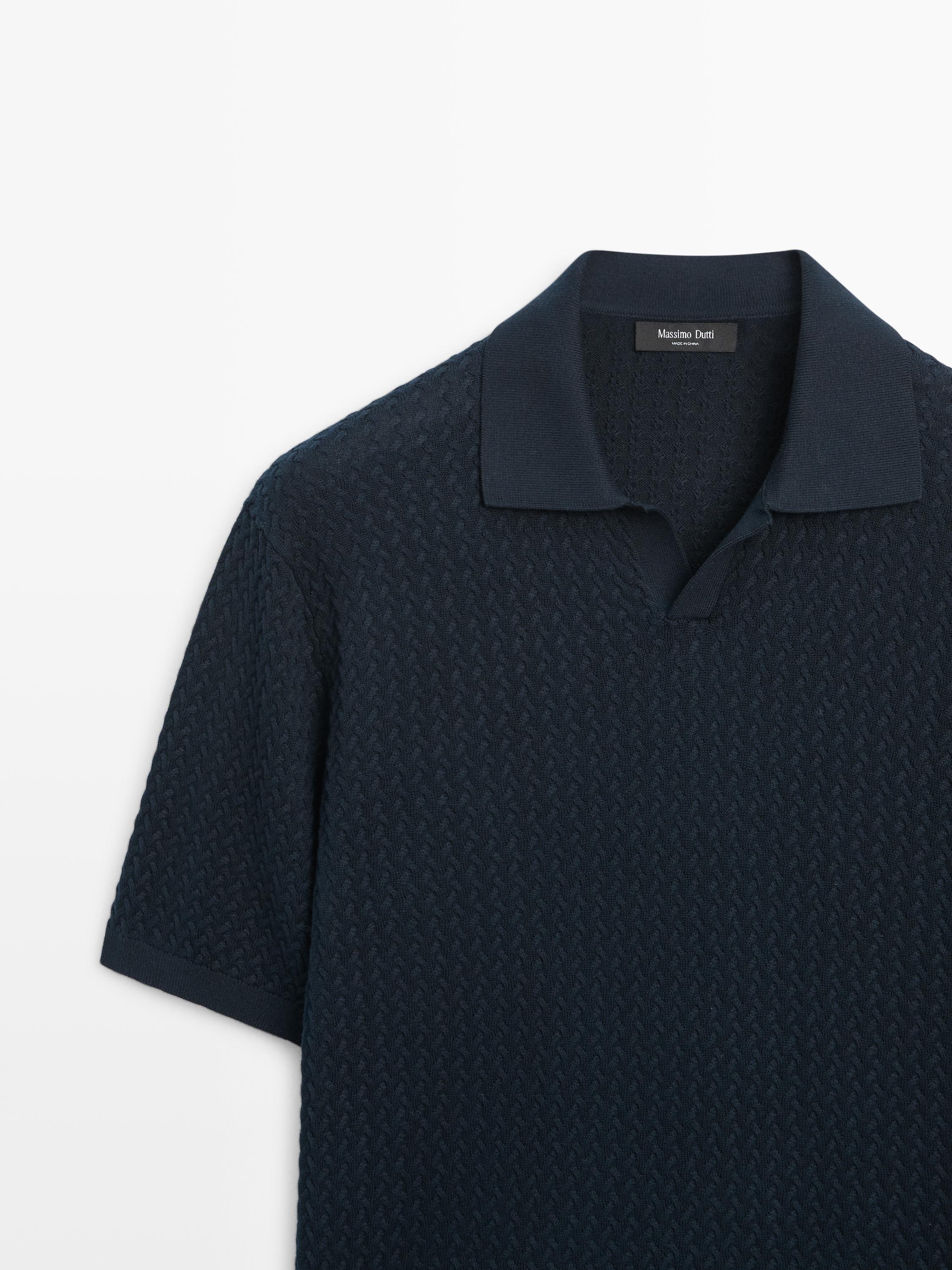 Polo en maille torsadée à col V