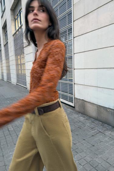 LACE BUTTON-UP TOP - Taupe by Zara - Image 4
