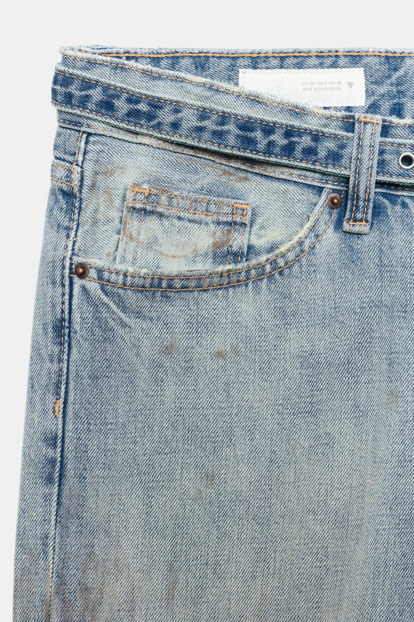 Женские джинсы Zara Low-Rise Slouchy Belted Trf, цвет: Светлый синий — фото 9