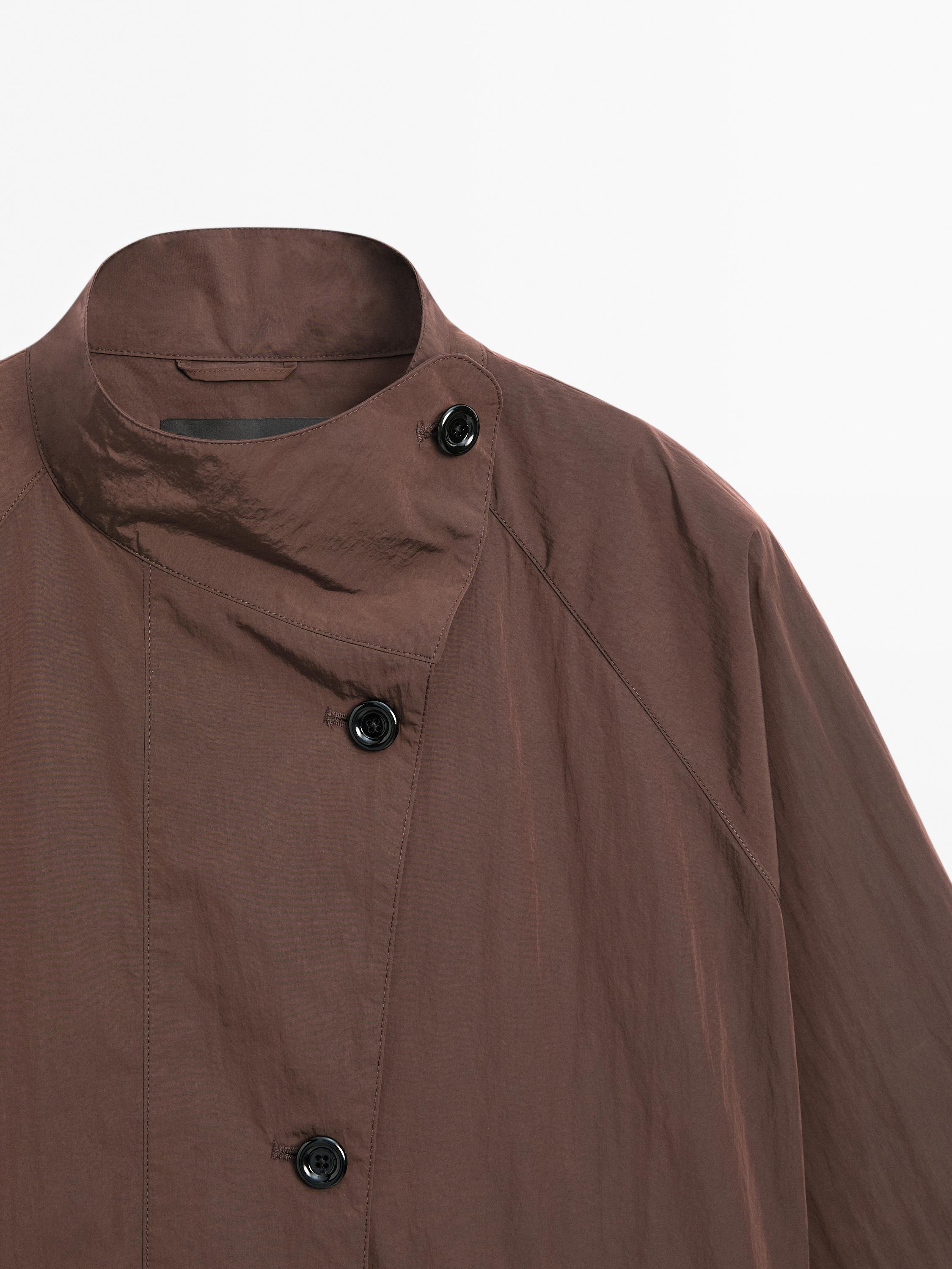 Oversize flowing trench coat water-repellent fabric
