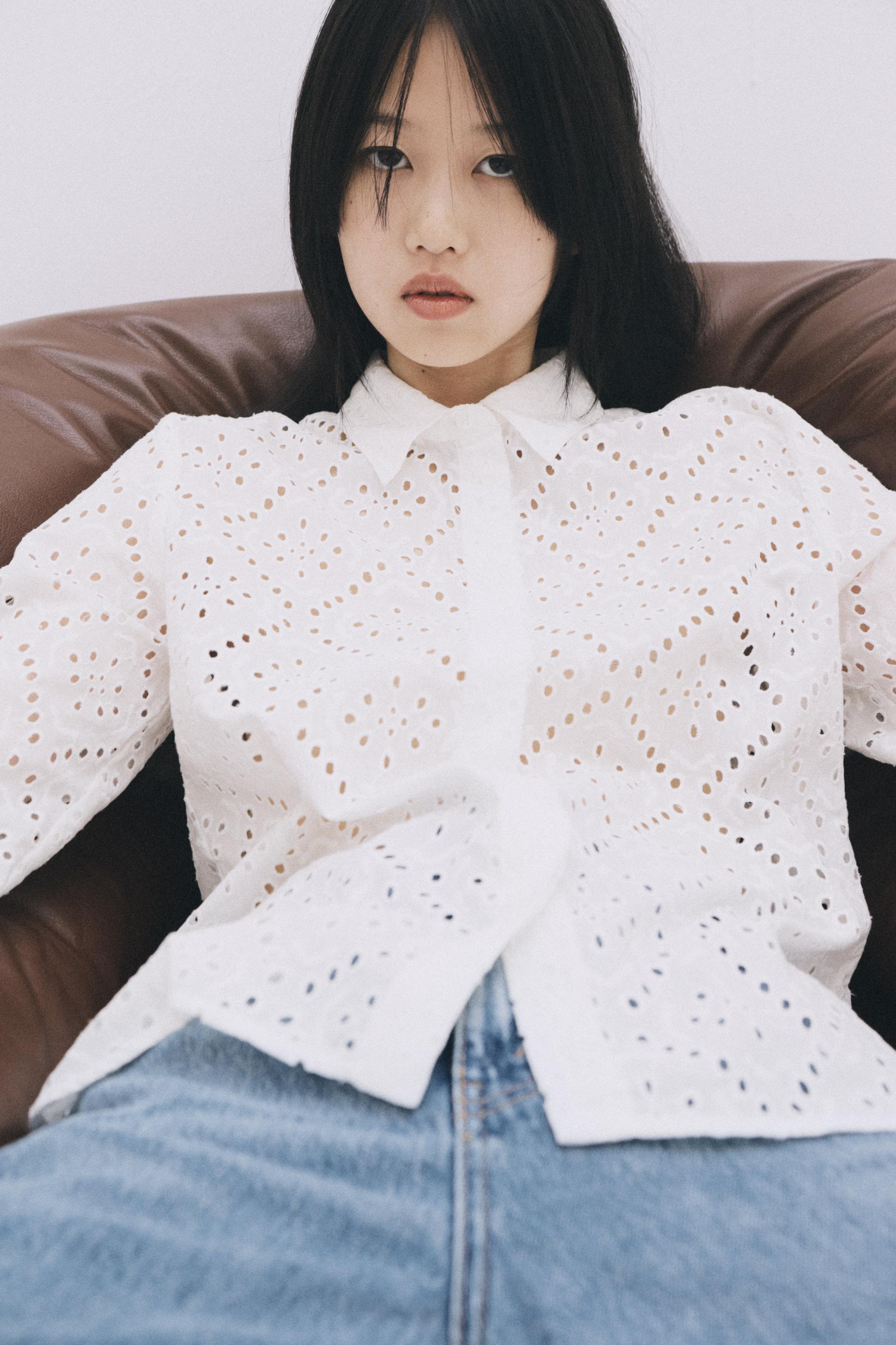ZW COLLECTION アイレットレース シャツ - ホワイト | ZARA