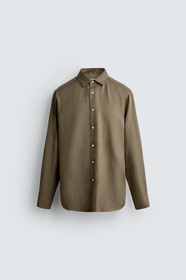 LINEN - LYOCELL REGULAR FIT SHIRT - Khaki by Zara