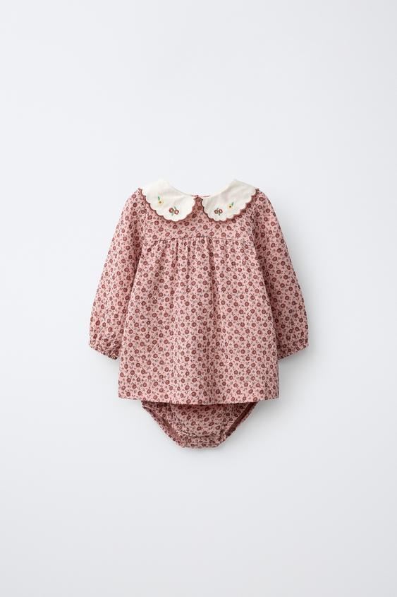 VESTIDO Y BRAGUITA TEXTURA ESTAMPADO FLORES - Rosa medio de Zara - Imagen 0