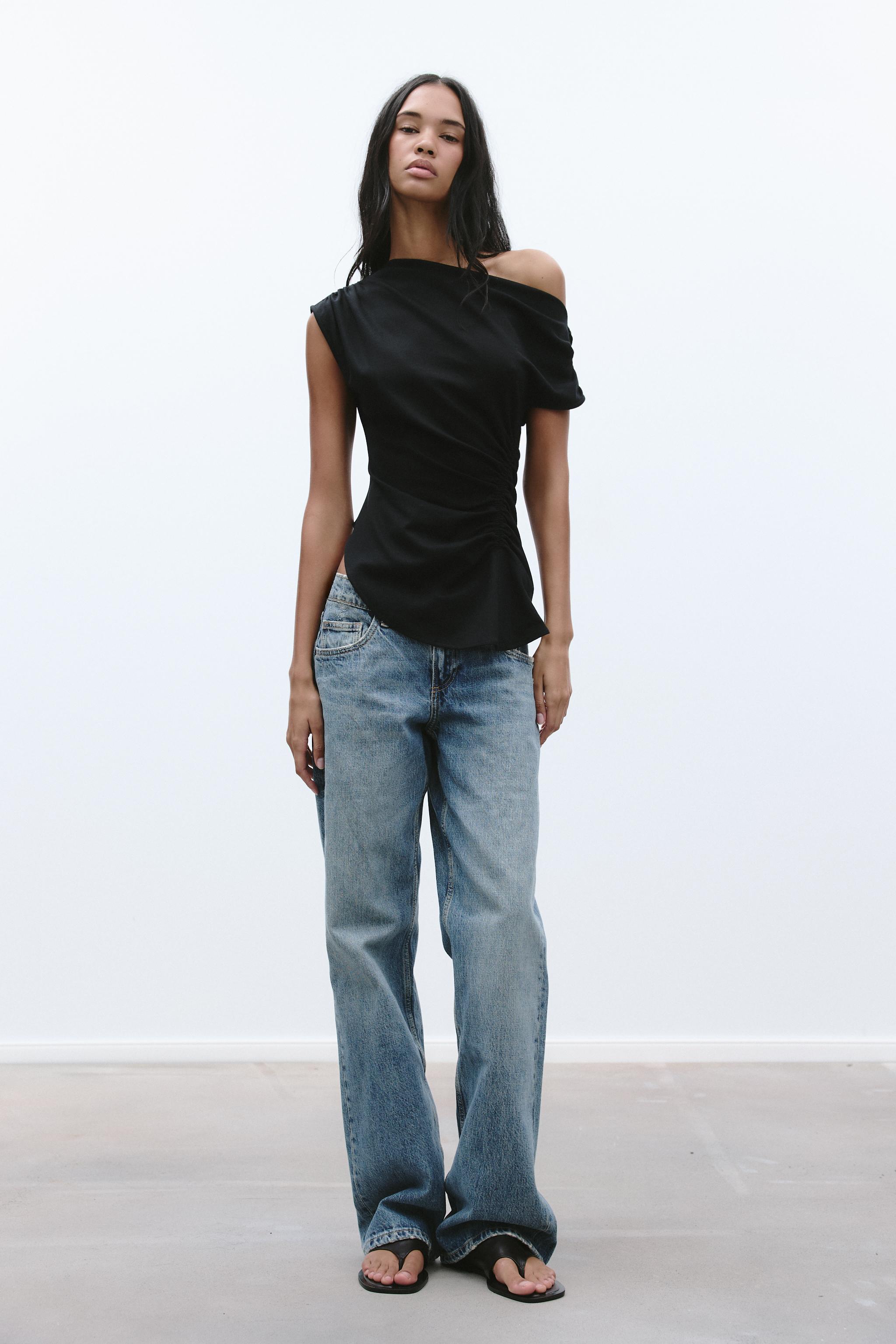 Zara Top Monospalla TOP ASIMMETRICO ARRICCIATURE Nero