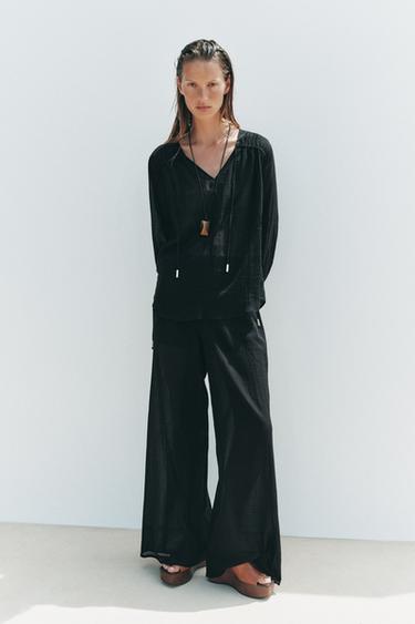 PANTALON LARGE SEMI-TRANSPARENT - Noir de Zara - Image 2