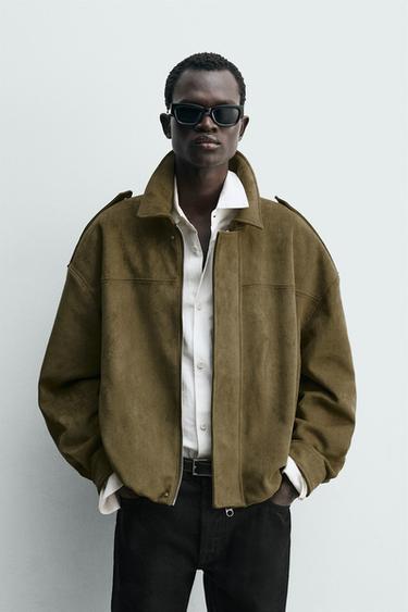 CROPPED FIT FAUX SUEDE JACKET - Light beige by Zara