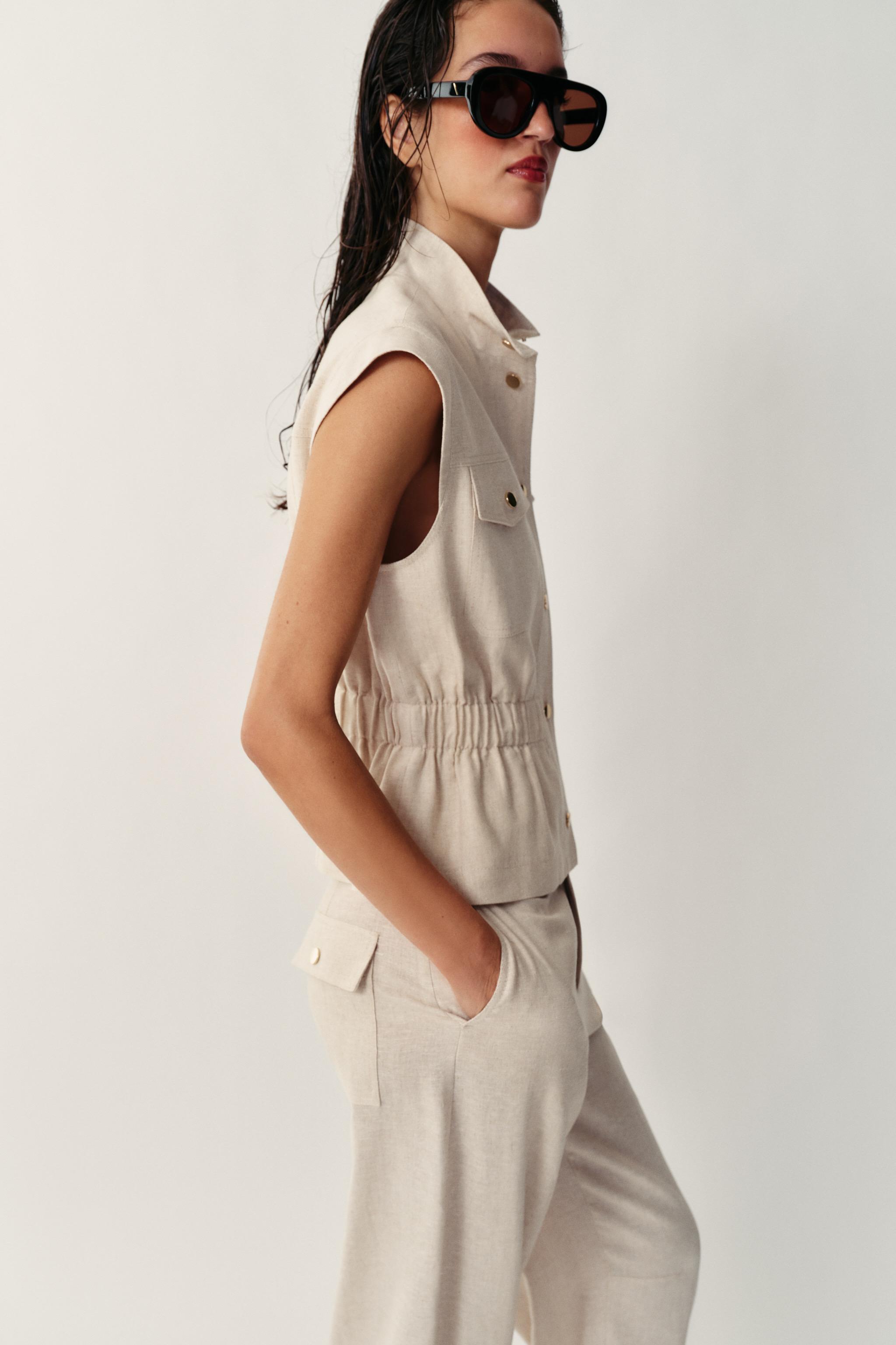 Женские жилеты Zara LINEN BLEND POCKET VEST — фото 5