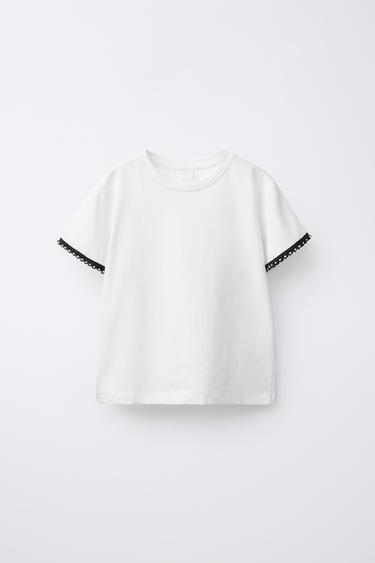 T-SHIRT WITH PEARL APPLIQUÉS - Oyster-white by Zara - Image 0